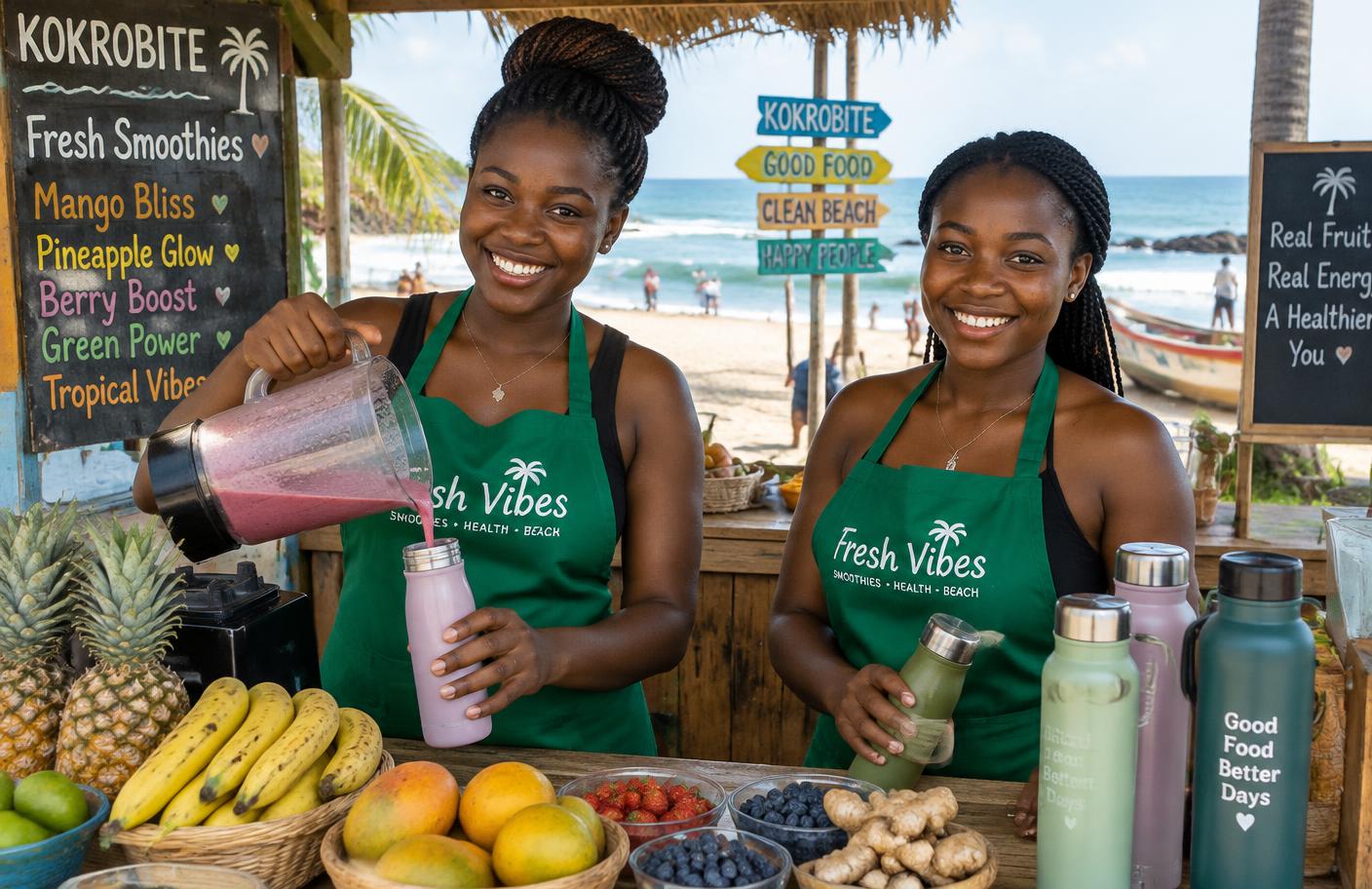 Young women running the F.R.E.S.H. smoothie stand